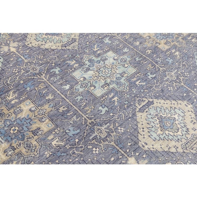 Modern Tabriz Style Rug – Lavender & Slate Blue Hand-Knotted Wool and Silk 9x12 For Sale - Image 11 of 11