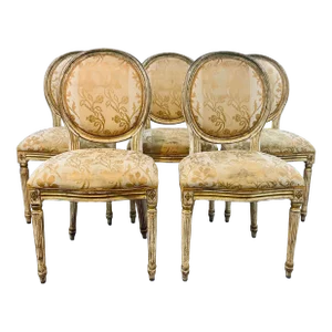 Antique 1920’s French Louis XVI Gold and Ivory Dining Chairs Set of 5