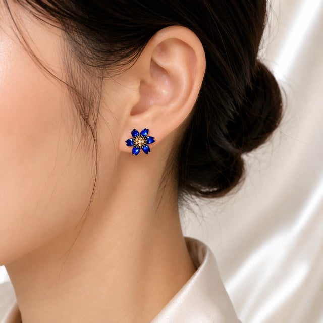 Modern Late 20th Century Pair of 18K White Gold Hidalgo Blue Enamel Floral Diamond Jacket Earrings For Sale - Image 3 of 3
