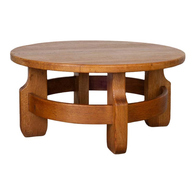 1950s French Solid Oak Coffee Table For Sale