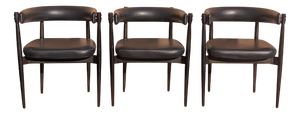 Vintage Chairs in Wood and Black Imitation Leather, 1960s, Set of 3
