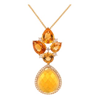 Citrine and Diamond 18ct Gold Pendant Necklace - Fei Liu For Sale