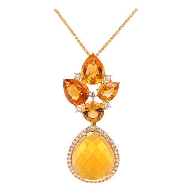 Citrine and Diamond 18ct Gold Pendant Necklace - Fei Liu For Sale