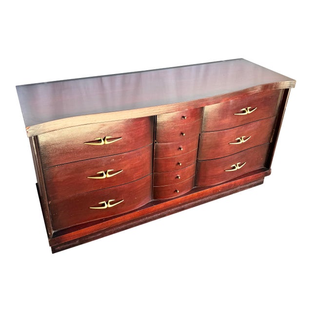 Antique Art Deco Wooden Dresser - 9 Drawers For Sale