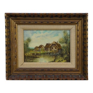 Vintage Horst Hoppman Oil on Board German Cottage Water Mill Landscape For Sale