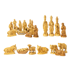 Mid-20th Century Bethlehem Olive Wood Nativity Set, 15 Pieces, Master Carved With Provenance