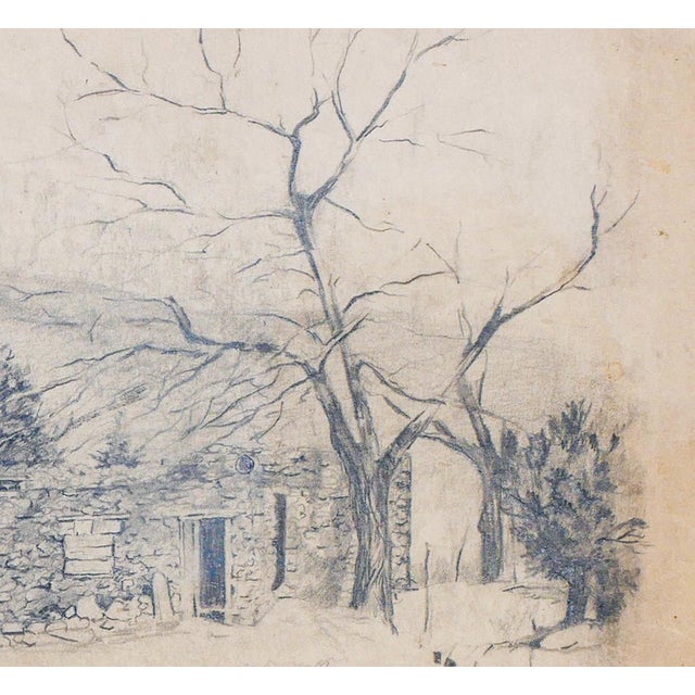 Madelyn Colby Naturalistic Monochromatic New Mexico Landscape Pencil Drawing with Trees, Mid-20th Century For Sale - Image 10 of 10