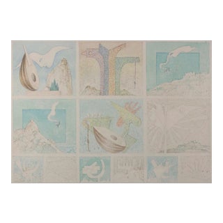 Leo Guida, Micromondi, Original Pastels and Watercolor, 1970s For Sale
