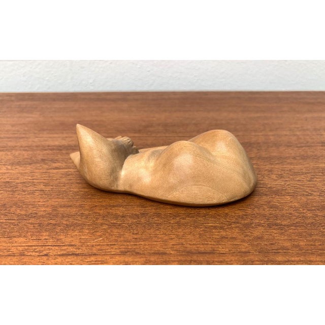 Beige Vintage Wooden Sleeping Lioness Figurine For Sale - Image 8 of 15