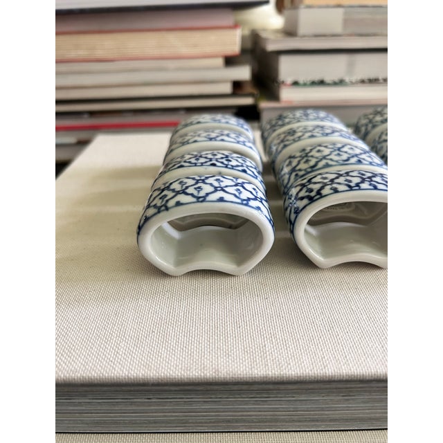 Ceramic Vintage Williams Sonoma Blue & White Porcelain Napkin Rings - Set of 12 For Sale - Image 7 of 12
