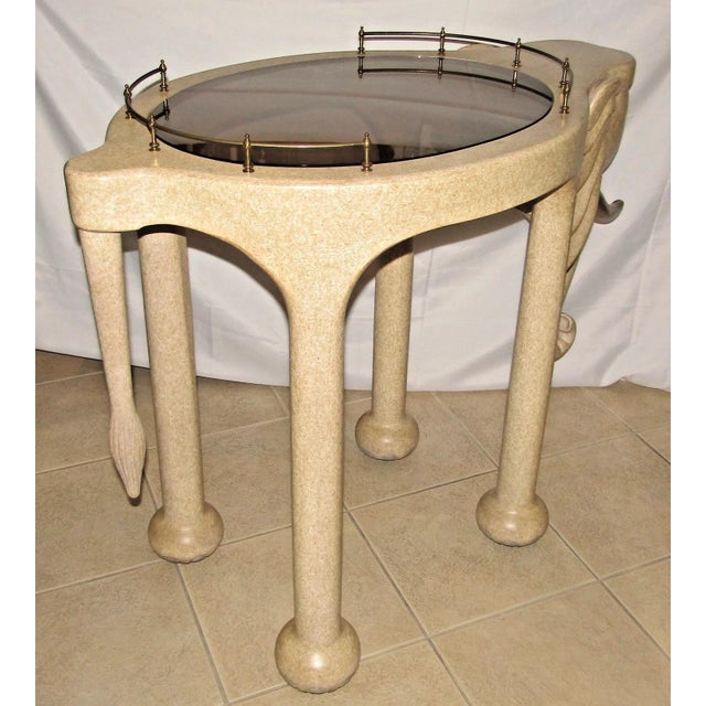 Off-white Hand Carved Wood Elephant Rolling Bar Cart Table by Marge Carson Circa 1990s For Sale - Image 8 of 18