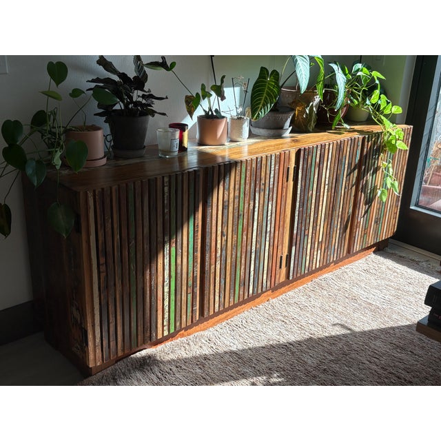 Indian Handcrafted Garu Reclaimed Wood Sideboard, Custom Indian Production, Dyphor New York, Brutalist For Sale - Image 3 of 9
