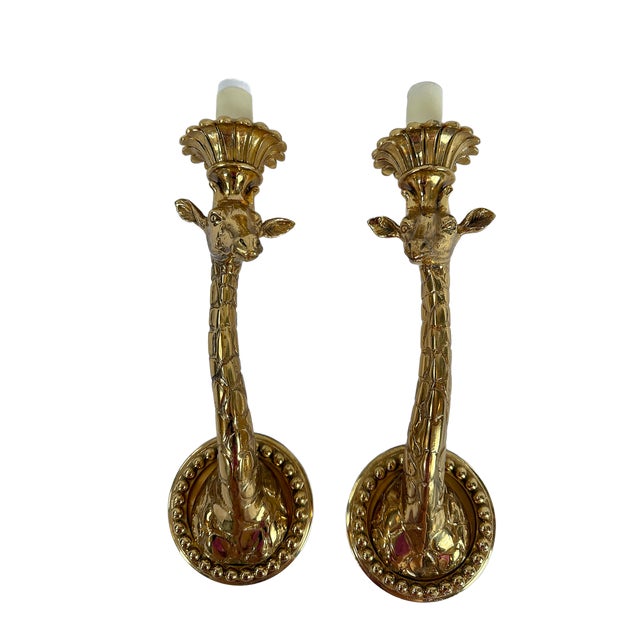 Brass Late 20th Century Hollywood Regency Style Giraffe Brass Sconces - A Pair For Sale - Image 8 of 8