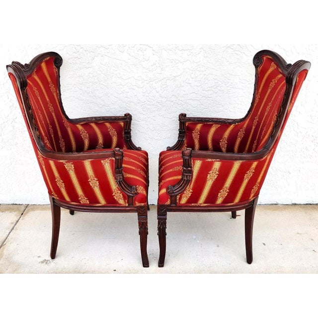 Ruby Red Napoleon III Style Wingback Chairs Pair For Sale - Image 8 of 12