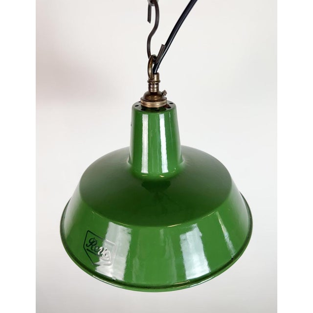 Industrial Green Enamel Factory Pendant Lamp from Revo, 1950s For Sale - Image 6 of 17