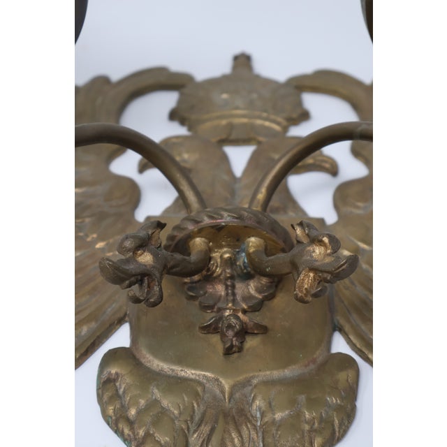 Continental Cast Brass Crowned Double-Headed Eagle & Dragon Candle Sconces — Pair, Attributed to the 19th Century For Sale - Image 14 of 18