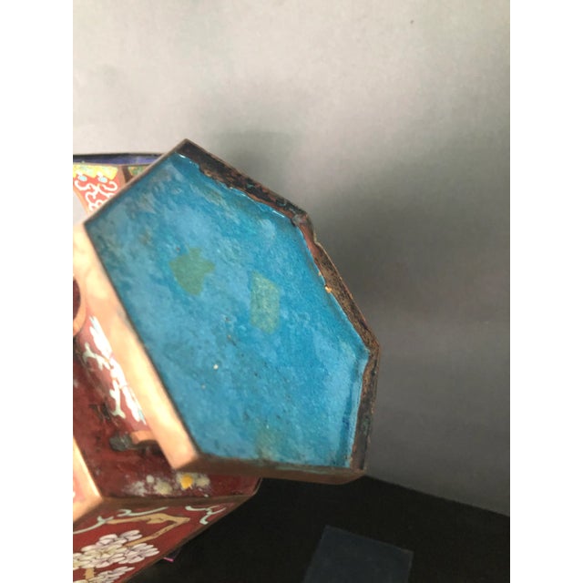 Chinese Early 20th Century Chinese Cloisonne Enamel Hexagonal Vases- a Pair For Sale - Image 3 of 9