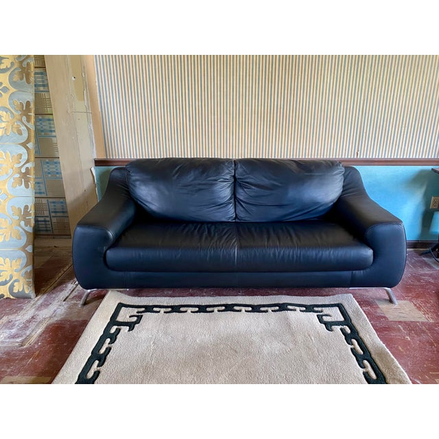 Nicoletti Black Leather Modern Couch For Sale - Image 16 of 16