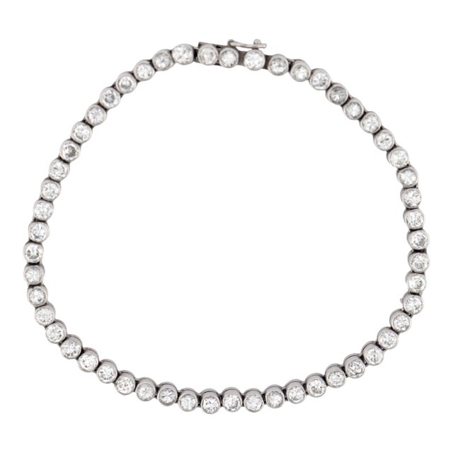 Vintage 4.00 Carat Bezel Set Diamond Platinum Tennis Bracelet For Sale