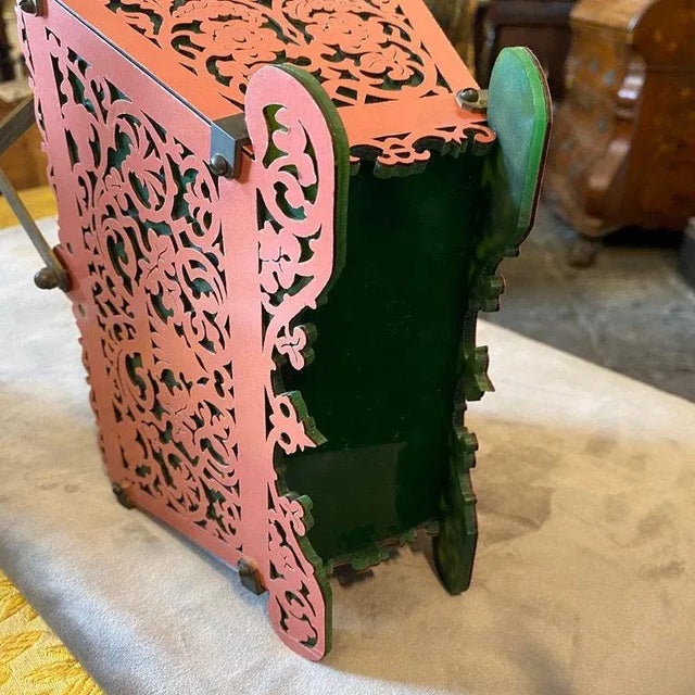 Metal 1960s Green and Pink Plexiglass and Brass Italian Basket For Sale - Image 7 of 13