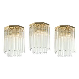 Brass and Crystal Glass Rod Flush Mount attributed to C. Palme, Germany, 1970s For Sale