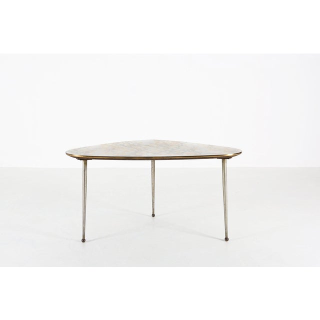 Metal Mid-Century Modern Tripod Coffee Table with Marble Print Top, 1960s For Sale - Image 7 of 11