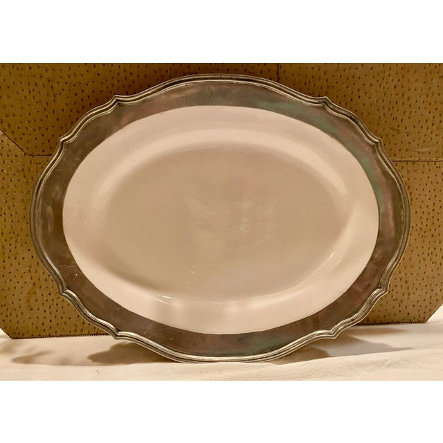 1980s Arte Italica Pewter and Ceramic Serving Platter For Sale - Image 9 of 10