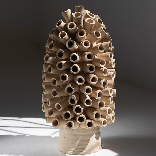 Contemporary Unglazed Terracotta Cylindrical Sculpture | One of a Kind For Sale - Image 3 of 7