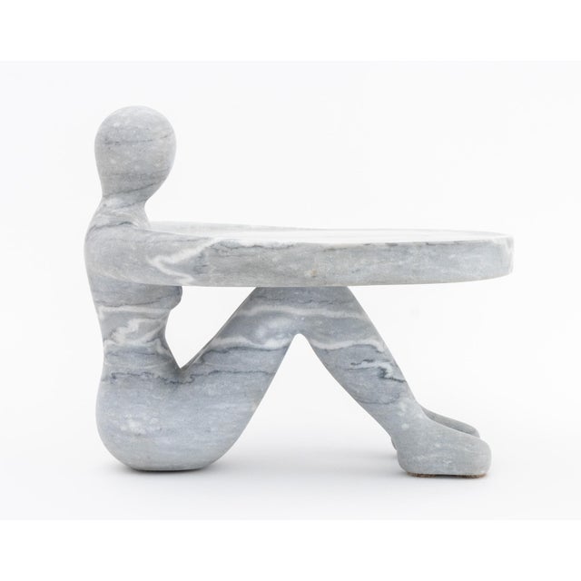 Gray Marble Seated Figure Form Cake Stand For Sale - Image 4 of 7