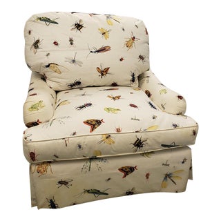 Upholstered Overstuffed Club Chair With Frog Insects For Sale