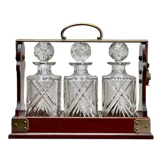 Antique English Edwardian Betjemann’s Cut Crystal Three Bottle Tantalus C. Early 20th Century For Sale