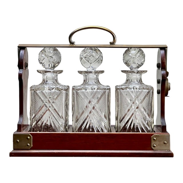 Antique English Edwardian Betjemann’s Cut Crystal Three Bottle Tantalus C. Early 20th Century For Sale