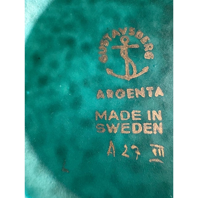 Art Deco 1940s Wilhelm Kåge for Gustavsberg Floral “Argenta” Teal Stoneware Vase, Sweden For Sale - Image 3 of 3