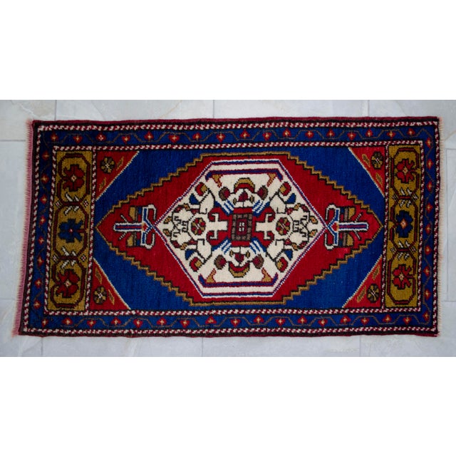 1970s Hand Knotted Small Turkish Rug Mini Rug Mat, Floor Decor - 1'10" X 3'5" For Sale - Image 14 of 14