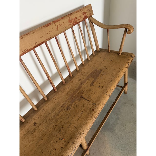 Primitive 10' Long Bench Weathered Original Painted Surface For Sale - Image 6 of 17