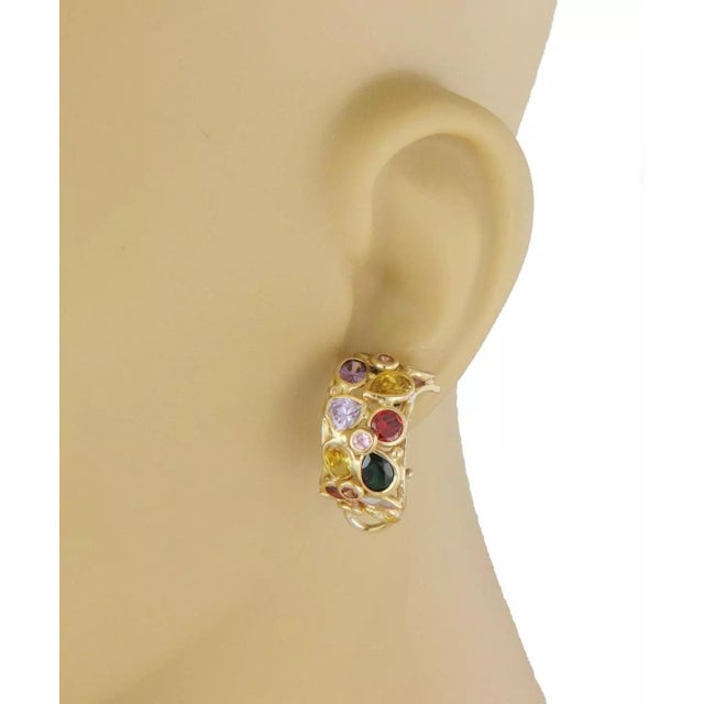Bracelet Earring Multicolor Stones 18k Yellow Gold Cushion Link set - 3 Pieces For Sale - Image 4 of 10