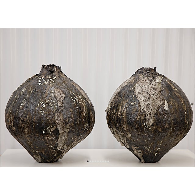 Discover the exquisite Shou Sugi Ban stoneware moon vessel We have a pair available —an artful homage to the traditional...