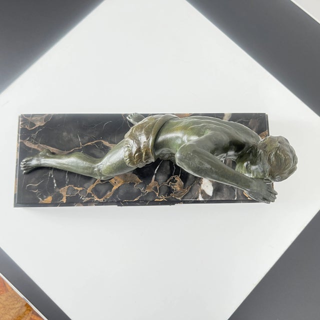 Art Deco Male Sculpture, Spelter, Marble, France circa 1930 For Sale - Image 9 of 14