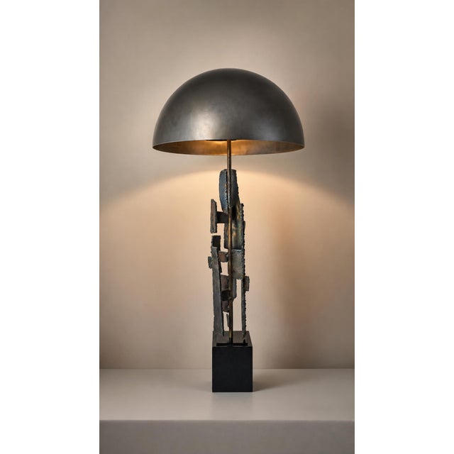 Large scale Sculptural Brutalist Bronze Table Lamp by Richard Barr for Laurel Lamp Company. Comprised of torch cut bronze...