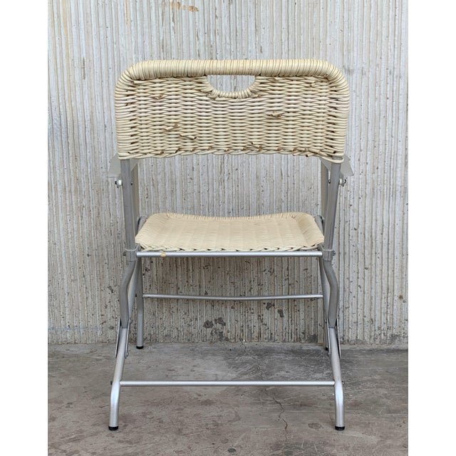 Wood Mid-Century Modern Pair of Coated Cane and Aluminium Folding Armchairs For Sale - Image 7 of 18