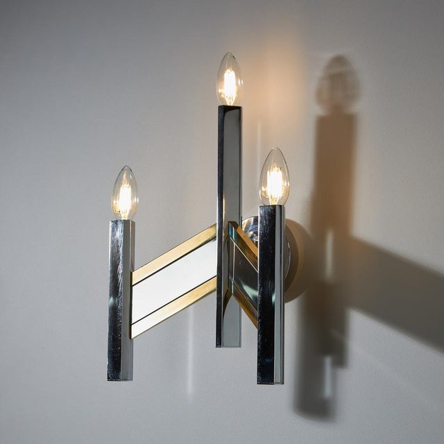 Vintage Chrome and Gold-Plated Wall Lamp by Gaetano Sciolari, 1970s For Sale - Image 3 of 15