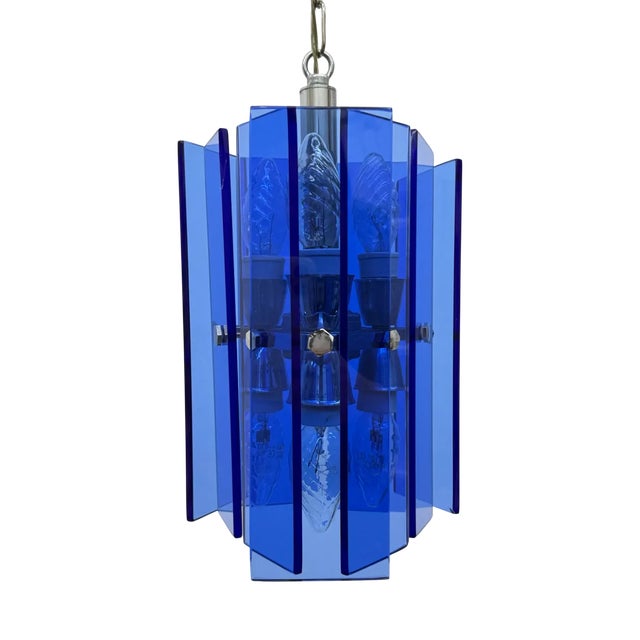 Blue Glass Hanging Lamp from Veca, Italy, 1970s For Sale