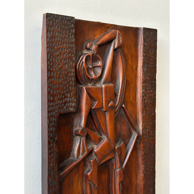 Art Deco Vintage Cubist Carved Bas Relief Portrait, Circa 1940s For Sale - Image 3 of 12