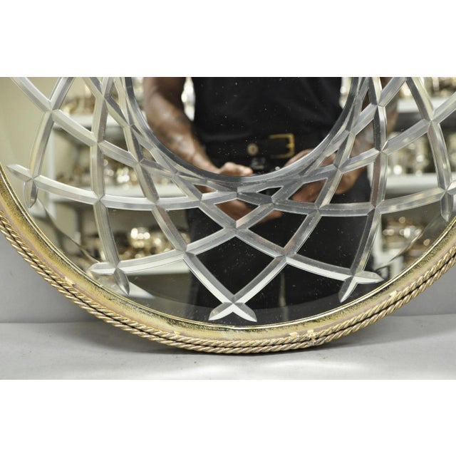 Silver Contemporary Modern Hollywood Regency Round Etched Glass Hanging Wall Mirror For Sale - Image 8 of 13