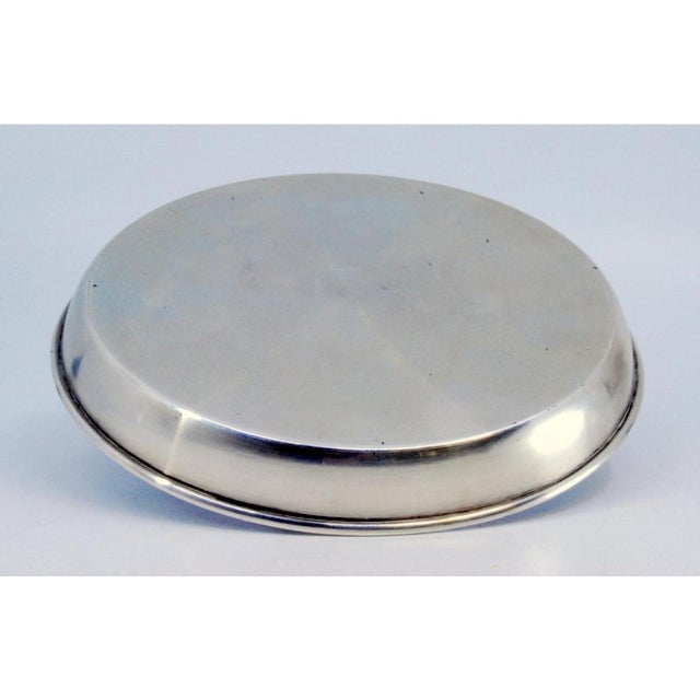 Round Silver Tray with Engravings, in Very Good conditions. Designed 1920 to 1949 This piece has an attribution mark, I am...