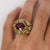 18k gold vintage mens royal ceremonial ring inspired piece. Set with rose cut diamonds, checkerboard cut star ruby center...