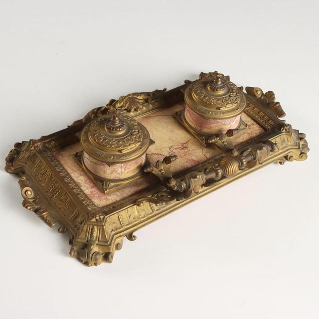 Bronze and Marble Desk Inkwell For Sale - Image 9 of 11