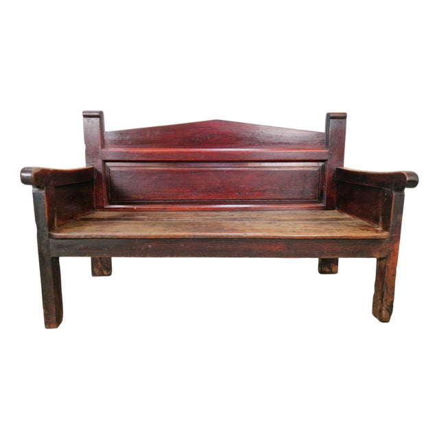 Handmade Spanish Station Wooden Bench, 1850s For Sale