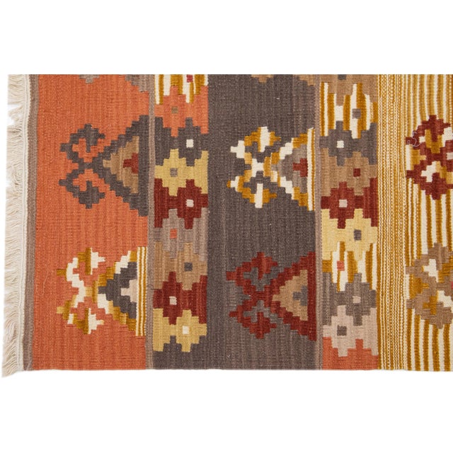 2020s Modern Kilim Handmade Multicolor Geometric Wool Rug For Sale - Image 4 of 7