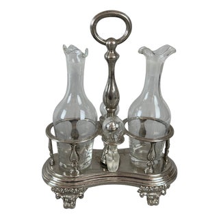 Silver-Plated and Fine Crystal Oil and Vinegar Set, 1960s, Set of 3 For Sale
